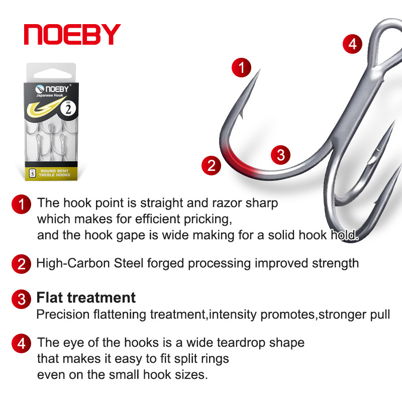 노에비 고탄소강 낚시 바늘, 라운드 벤트, 트레블 훅, - Fishing Hook Barbless 리뷰 및 가격